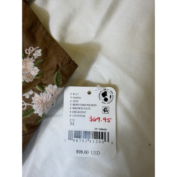 Free People Tank Top Blouse Brown Flowers Size Medium Croptop Elastic - Picture 8 of 10